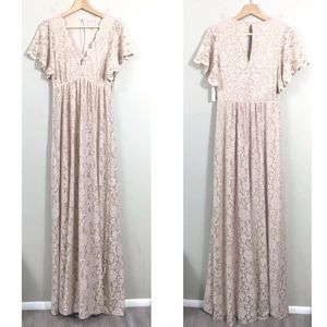 Size S - Show Me Your Mumu -  Sandra Lace Maxi Dress Champagne Nude Beige -NWT